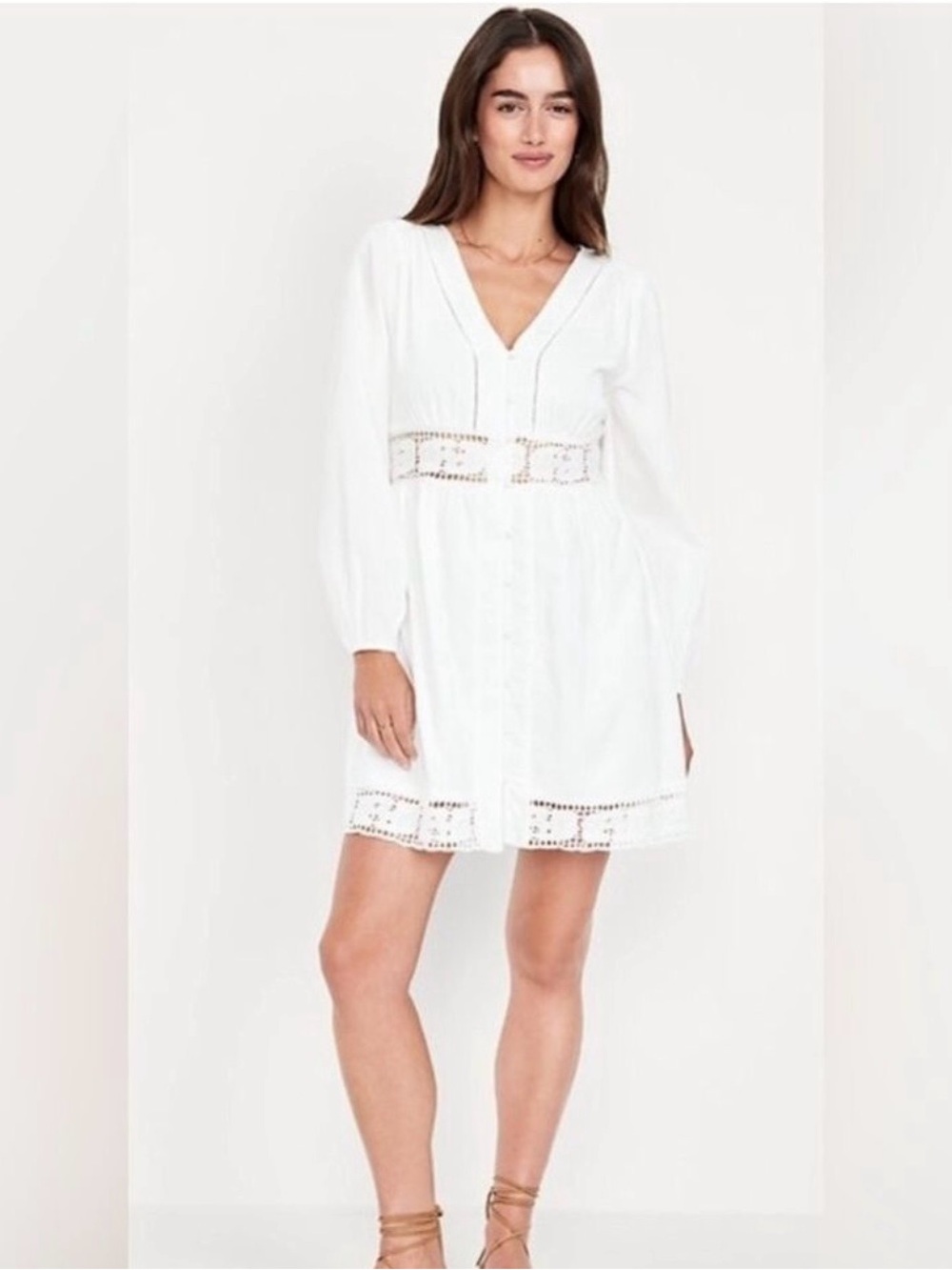 Old Navy White V-Neck Mini Dress with Eyelet Trim